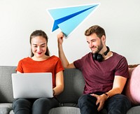 Couple with paper plane icon