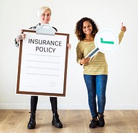 Women with insurance policy paper craft