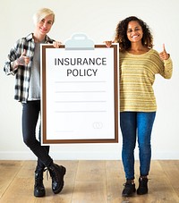 Women with insurance policy paper craft