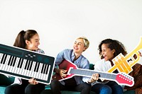 Group of people enjoying music icons