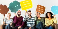 Group of diverse people with speech bubble icon