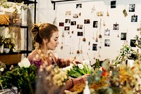 Woman working in a flower shop