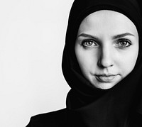 Muslim woman portrait in black and white