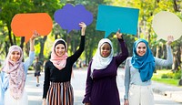 Group of islamic women holding speech bubbles
