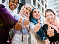 Group of islamic women gesturing thumps up