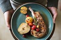 Pork chop served with apples food photography recipe idea