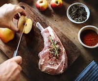Pork chop with apples food photography recipe idea