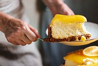 Homemade lemon cheesecake food photography recipe idea