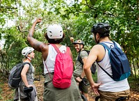 Group of friends out bicycling together