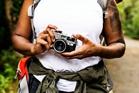 Woman with an analog camera