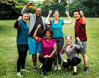 Group of cheerful diverse friends in the park