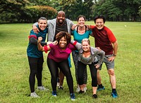 Group of cheerful diverse friends in the park