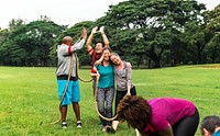 Team competing in tug of war