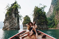 Couple boating on a quiet lake