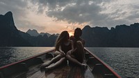 Couple boating on a quiet lake