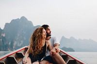 Couple boating on a quiet lake