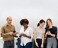 Group of diverse people using smartphones