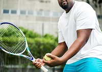 Player getting ready for a serve in tennis