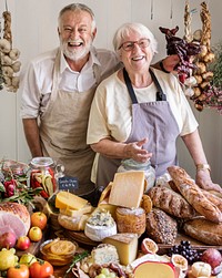 Senior couple working at a farm shop