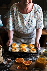 Homemade scones with orange jam food photography recipe idea