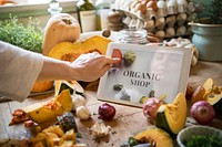 Woman shopping organic vegetables online