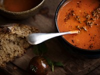 Close up of tomato soup food photography recipe idea