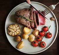 Close up of a cutting a fillet steak food photography recipe idea