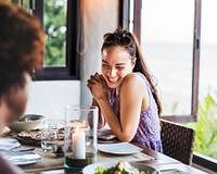 Friends having dinner at a restaurant