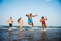 Friends having fun on the beach