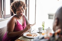 Couple eating a hotel breakfast