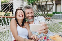 Couple taking a selfie while on vacation