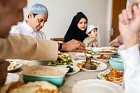 Muslim family having a Ramadan feast