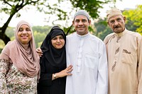 Muslim family having a good time outdoors