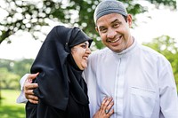 Muslim married couple in the park
