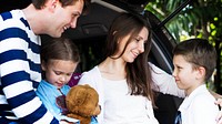 Happy family on a road trip