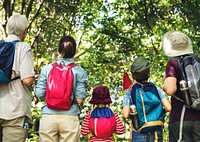 Family hiking in a forest
