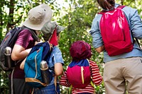 Family hiking in a forest