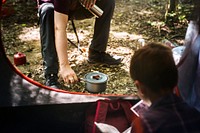 Family camping in the forest