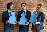 Diverse office workers holding a user profile avatar