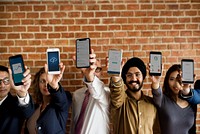 Business people showing various uses of smartphone