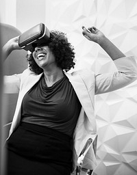 Woman having fun with a VR set