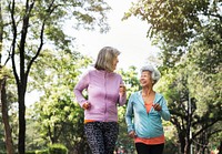 Senior friends exercising outdoors