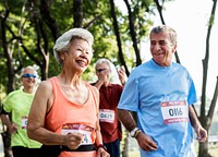 Mature runners running in a race