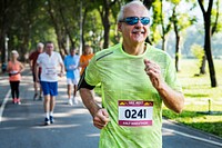 Mature runners running in a race