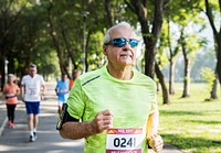 Mature runners running in a race