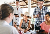 Guests checking in to a hotel