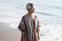 Senior Asian woman at the beach