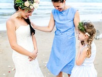 Cheerful bride at the beach