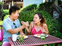 Couple eating a hotel breakfast