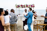 Beach wedding people celebrating